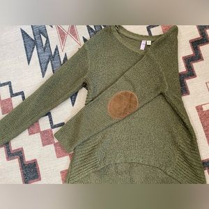 Forest green knit sweater with elbow patches- women’s size M